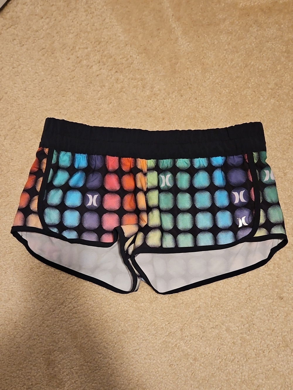 Hurley Women's Multicolor Rainbow Dot Swim Shorts with Black Trim